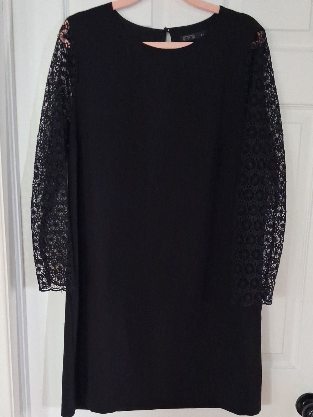Zara Black Shift Dress with Lace Long Sleeves
